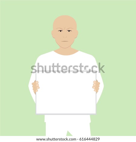 Sick man holding a white sheet of paper