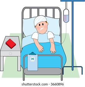 Sick Man Hospital Bed Intravenous Stock Vector (royalty Free) 3660896 