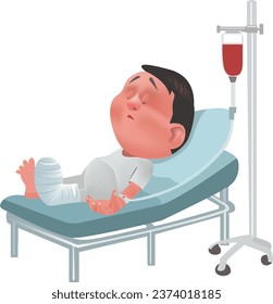 Sick man lying in bed giving blood