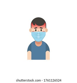 Sick man with mask, flat design man character, man vector illustration, isolated on white background