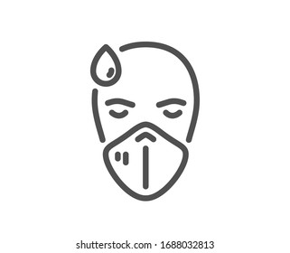Sick man with medical mask line icon. Safety respiratory mask sign. Coronavirus face protection symbol. Quality design element. Editable stroke. Linear style sick man icon. Vector
