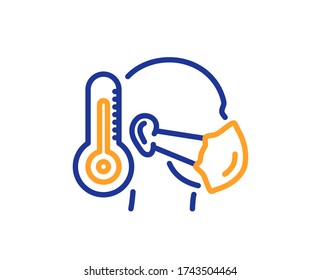 Sick man with medical mask line icon. Safety respiratory mask sign. Coronavirus face protection symbol. Colorful thin line outline concept. Linear style sick man icon. Editable stroke. Vector