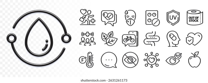 Sick man, Medical staff and Life insurance line icons for web app. Glare of light effect. Message icon. Pack of Medical tablet, Patient, Fahrenheit thermometer pictogram icons. Vector