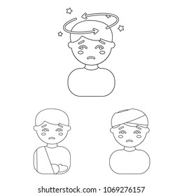 The sick man outline icons in set collection for design.Illness and treatment vector symbol stock web illustration.