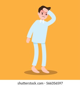 sick man , patient. feeling sick. man has a fever , headache , migraine. character. vector illustration.