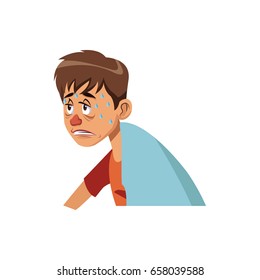 sick man red nose symptoms and sweating
