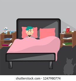sick man resting in his bed