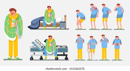 Sick man set ,Vector illustration cartoon character.