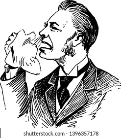 Sick Man Sneezing arte usually caused by foreign particles irritating the nasal mucus, vintage line drawing or engraving illustration.