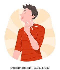 Sick Man Suffering from Sore Throat for Healthcare and Sickness Concept Illustration