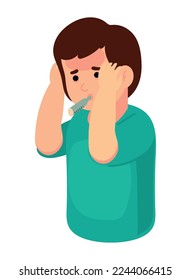 sick man with thermometer icon isolated