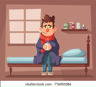 Sick Man. Unhappy Character. Vector Cartoon Illustration