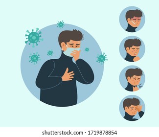 Sick man vector illustration. Virus infected people concept illustration. Fever, cold, cough, headache, pneumonia symptoms.