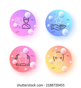 Sick Man, Vote And Loyalty Program Minimal Line Icons. 3d Spheres Or Balls Buttons. Repairman Icons. For Web, Application, Printing. Epidemic Protection, Voting Hands, Bonus Star. Vector