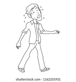 sick man walking getting tired unhealthy food sickness disease illness weak