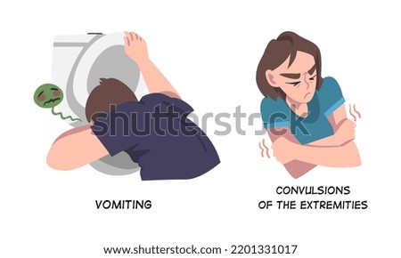 Sick Man and Woman Having Convulsion of the Extremities and Vomiting as Symptom of Heart Stroke Vector Set