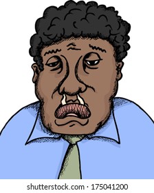 Sick mature man with runny nose on white background