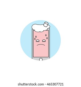 Sick mobile phone vector icon in flat design. Ill cellphone icon