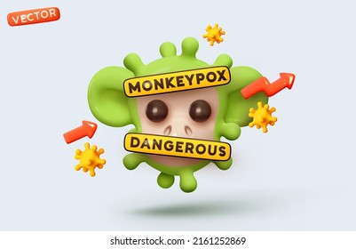 Sick monkey with pox virus. Monkeypox is a rare infectious disease of animals and humans. Virus from the poxvirus family. Realistic 3d creative concept. Vector illustration