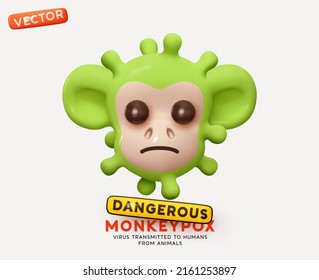 Sick monkey with pox virus. Monkeypox is a rare infectious disease of animals and humans. Virus from the poxvirus family. Realistic 3d creative concept. Vector illustration