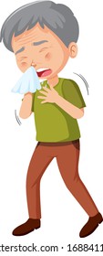 Sick old man caughing illustration