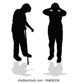 sick old woman black silhouette illustration on white