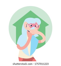 sick old woman at home vector illustration design