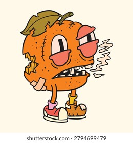 Sick Orange Cartoon Character Looking Poor and Exhausted Underground Style