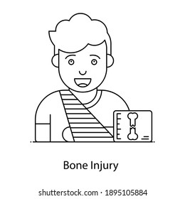 
A sick patient with bone injury, outline vector