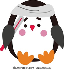 Pingüino enfermo, ilustración, vector sobre fondo blanco.