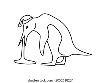 Sick penguin. Vector illustration of a puking penguin. Christmas and New Year's Eve flat outline graphic.