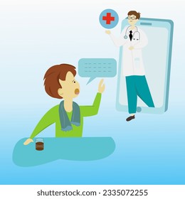 Sick people call the doctor to consult with a mobile phone. medical treatment online concept