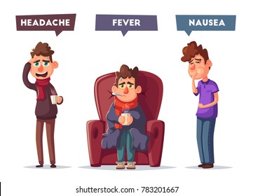 Sick people. Unhappy character. Vector cartoon illustration