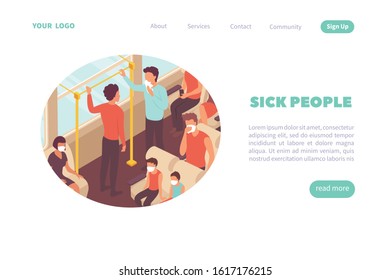 Sick people web page isometric website background with circle composition clickable links buttons and editable text vector illustration