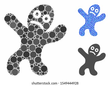 Sick person composition of filled circles in different sizes and color hues, based on sick person icon. Vector small circles are united into blue composition.