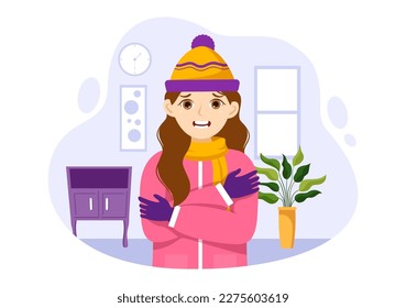 Sick Person Flu and Cold Sickness Illustration with People Wearing Thick Clothes in Flat Cartoon Hand Drawn for Health Care Landing Page Template