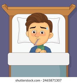 Sick person on bed with blanket treatment