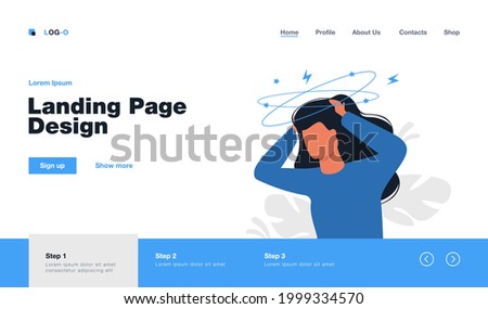 Sick person suffering from vertigo, feeling confused, dizzy and head ache. Flat vector illustration for stress, sickness symptoms, migraine, hangover concept
