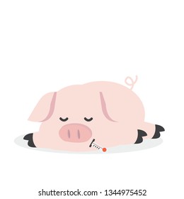 Sick Pig  Cartoon Vector