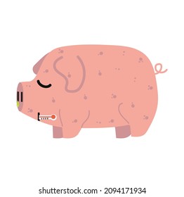 Sick Pig  Swine Flu  with a group of viruses