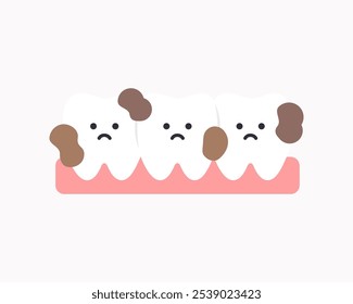 Sick plaque teeth character icon. Healthcare, dental, medicine, treatment, hygiene, oral care concepts. Flat cartoon vector design isolated illustration.