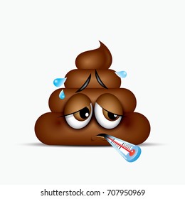Sick poo emoticon, emoji - poop face - vector illustration