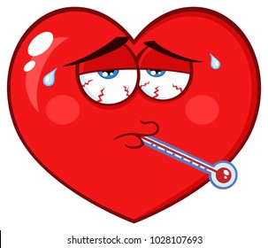Sick Red Heart Cartoon Emoji Face Stock Vector (Royalty Free ...