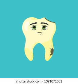 sick rotten and sad tooth in flat style