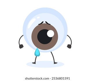 Sick sad crying tear eye mascot vector illustration. Organ suffering vision problems