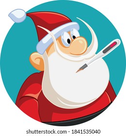 Sick Santa Claus with Thermometer in His Mouth. Santa checking his temperature after feeling feverish and symptomatic 
