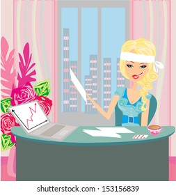 sick secretary working at the computer 