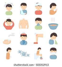 Sick set icons in cartoon style. Big collection sick vector symbol stock illustration