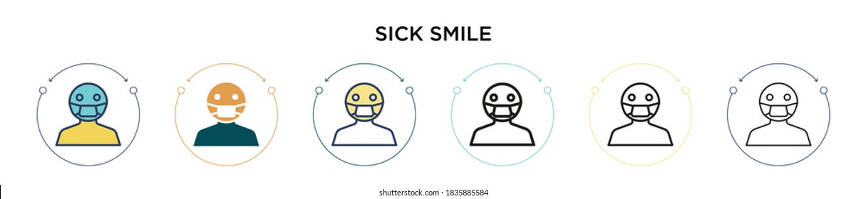 Sick smile icon in filled, thin line, outline and stroke style. Vector illustration of two colored and black sick smile vector icons designs can be used for mobile, ui, web
