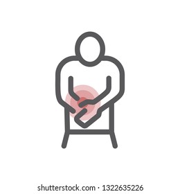 Sick stomach ache male person character vector illustration. Flat icon